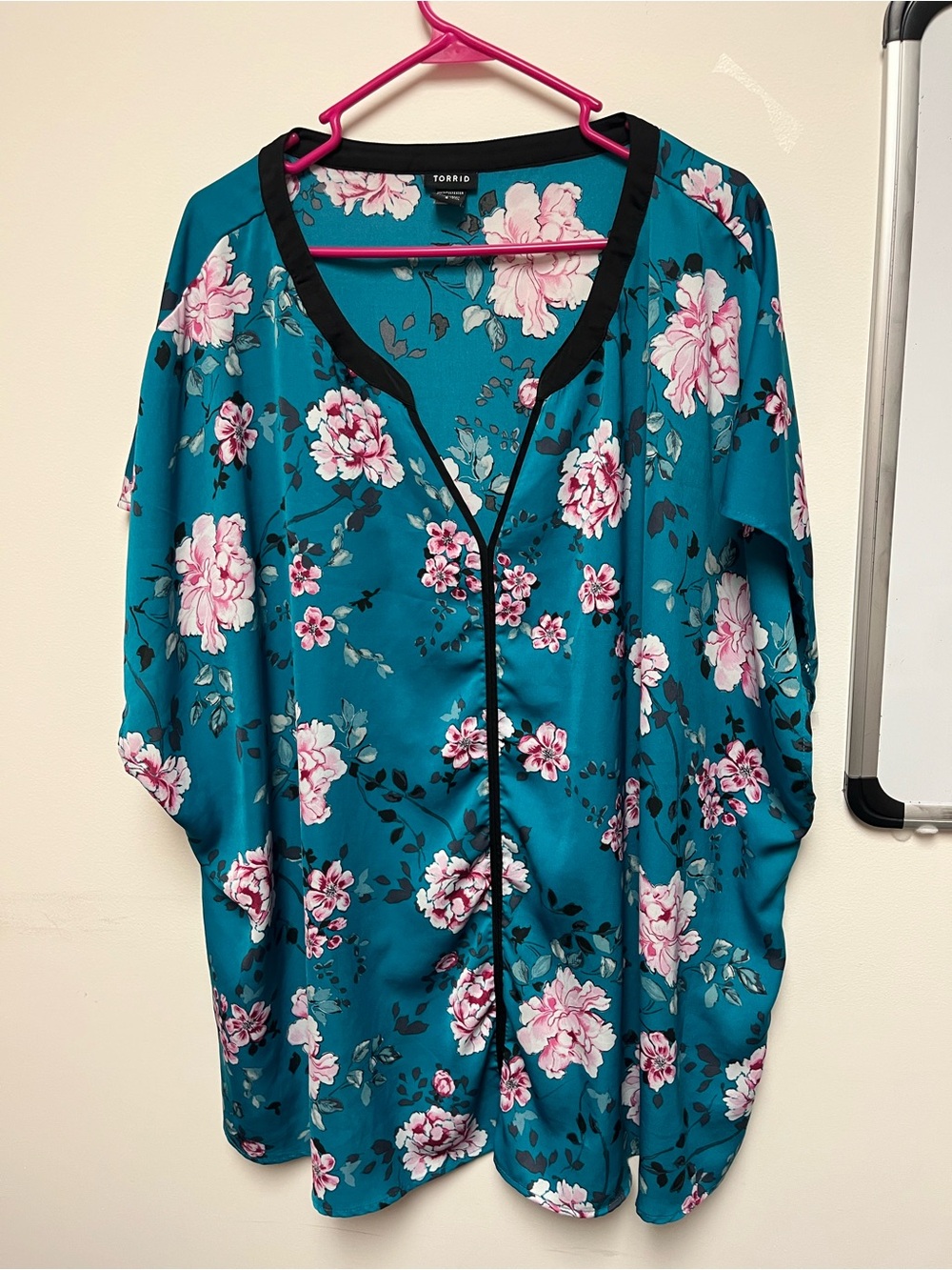 torrid Teal Floral V-Neck Tunic with Pink Blooms